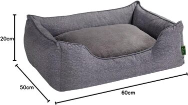 Софа для собак HUNTER BOSTON, зручне ліжко для собак з двостороннім подушкою, класичний дизайн, м'яке, затишне, миюче софа, неслизьке, сірий колір, розмір S, 60 x 50 x 17 см
