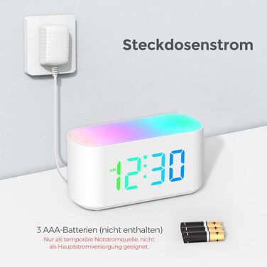 Дитячий цифровий будильник з нічником: 9 RGB кольорів, LED-дисплей з великими цифрами, функція диммера, подарунок для дівчаток та хлопчиків
