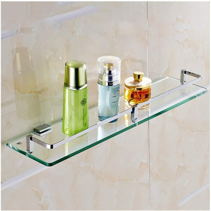 WDSOPK Bathroom Shelf Made of Tempered Glass, Wall Mounted, Rectangular Shower Caddy with Aluminum Rail Bearing Shelf Organizer (61cm)