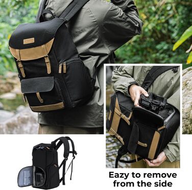 Рюкзак для камери K&F Concept Rolltop 20L: водонепроникний, для Canon, Nikon, Sony, Fujifilm, Olympus, з відділенням для ноутбука 15.6 дюймів (сірий/зелений, чорний)