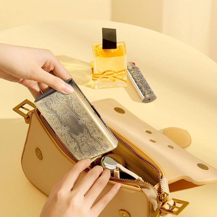 Вінтажне металеве етолюшка для сигарет з запальничкою J6, вміщує 12 шт. сигарет (100 мм), RFID картки та гроші (Бронза)