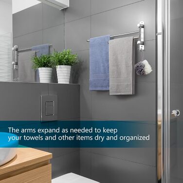 Кріплення для рушників JSVER поворотне на 180°, з нержавіючої сталі 304, 3 висувні ручки до 50 см, для кухні, ванної кімнати, гардеробу (срібло)