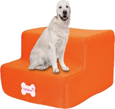 Сходинки для собак на 2 сходинки для ліжка та дивану, 20 см, широкі, для маленьких, старих, великих собак та котів, стійкі, протиковзні, миючі, оранжевого кольору