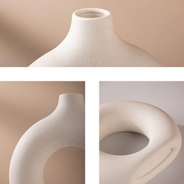 Ceramic Vase Set for Pampas Grass - 2pcs (Large & Medium), Modern Matte Donut Vases for Home Decor, Flowers, Table, Shelf, Fireplace, Living Room, Bedroom, Office, Wedding, Party, Gift - White