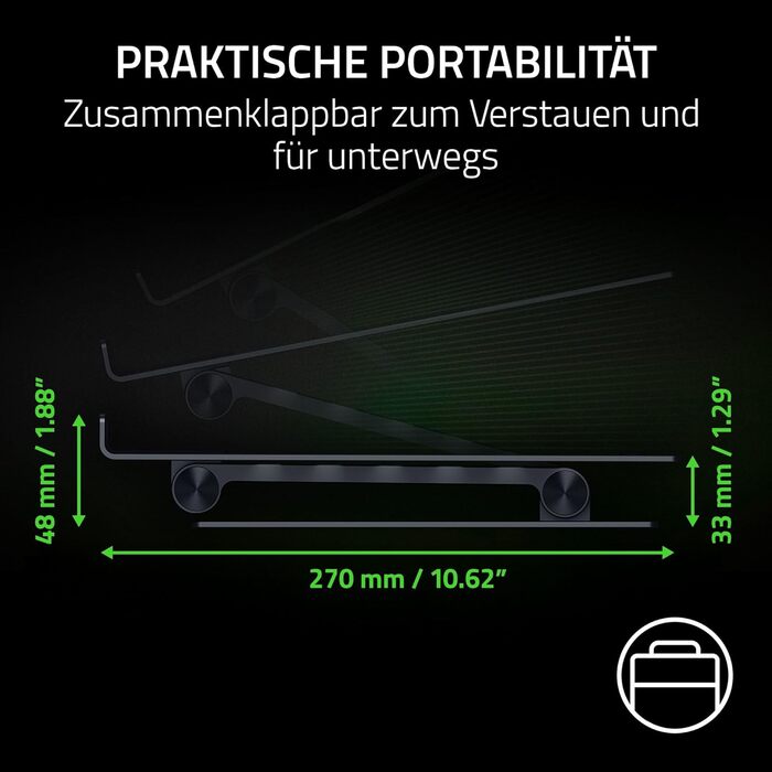 Підставка для ноутбука Razer Adjustable - Регульована, для екранів до 18 дюймів, алюміній, вентиляція, білий/чорний
