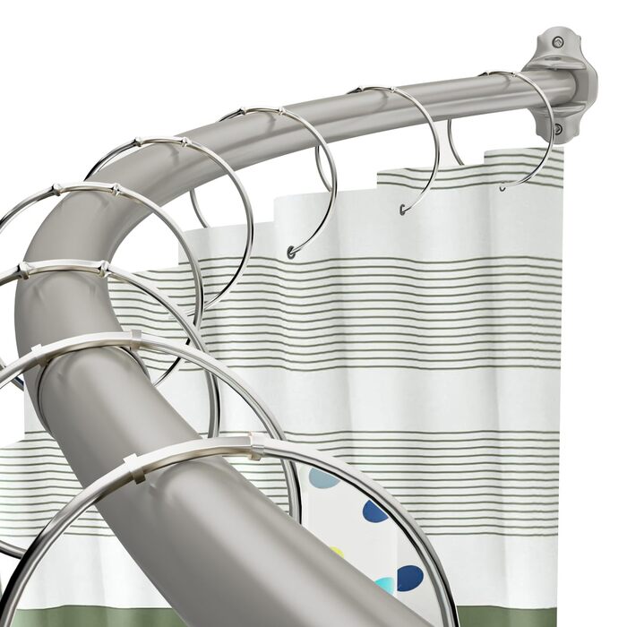 Вигнута регульована штанга для душової завіси, 101,6–182,9 см, нержавіюча сталь, розширювана, алюміній, кругла, міцна, для ванної/душової кімнати, монтаж з свердлінням, хром