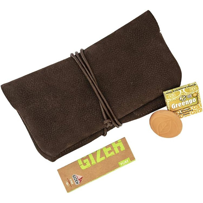 Premium Tobacco Pouch made of Wild Leather - Separate Paper & Filter Compartment - Handcrafted Tobacco Bag - High-Quality Rolling Pouch for Tobacco (Dark Brown)