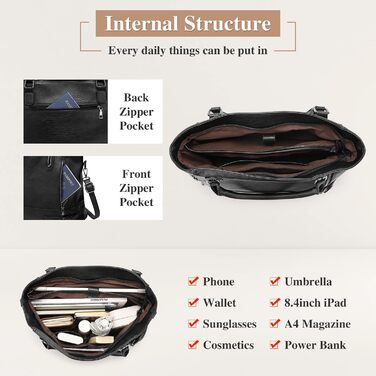 Сумка жіноча VINBAGGE PU шкіра шопер Vintage чорна для офісу та щодня