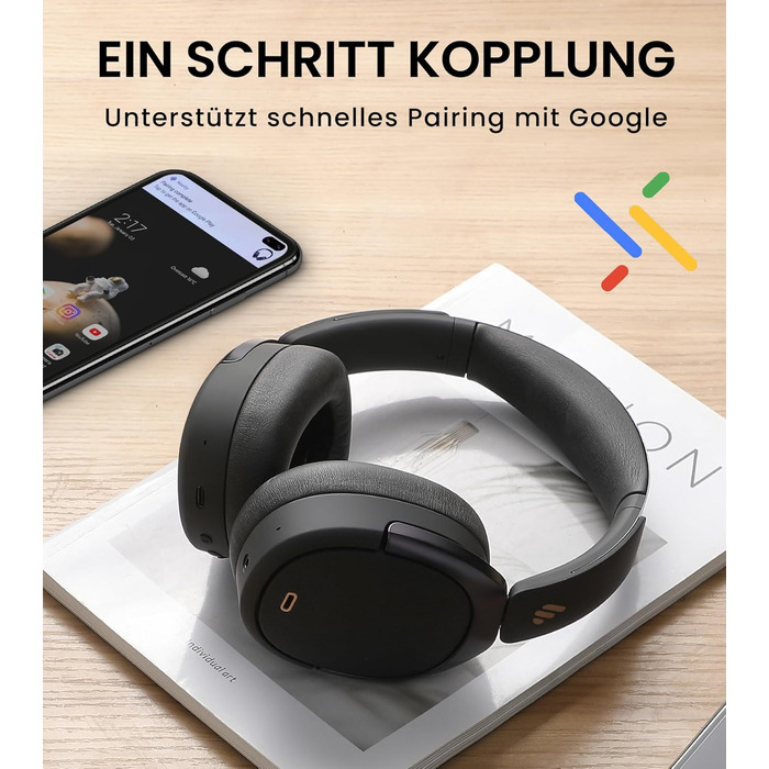 Edifier WH950NB: Бездротові навушники з активним шумозаглушенням, LDAC, Hi-Res Audio, Bluetooth 5.3, 55 годин роботи, чорний
