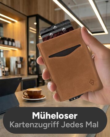 Криза картковий з RFID захистом та подарунковою коробкою – Мінімалістичний гаманець для чоловіків – Компактний портмоне з безконтактним захистом (Alpha Collection) (13. Світло-коричнева шкіряна випуск)