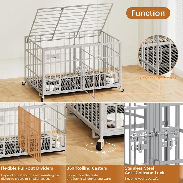 Клітка для собак велика та середня, 2 в 1 з роздільником, з піддоном, 120 x 73 x 68 см (XL, срібна)