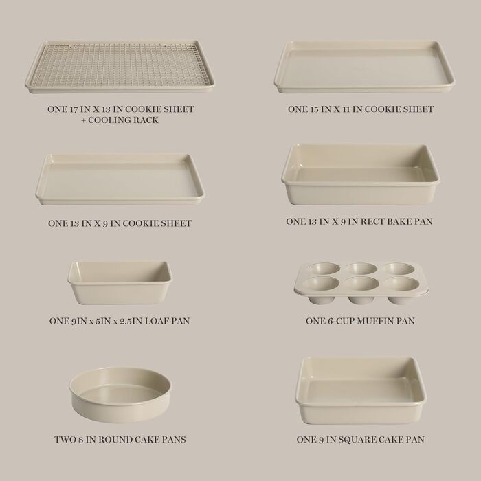 Набір форм для випічки Martha Stewart Gallen, 10 шт., кераміка, антипригарне покриття, без PFA, кольору льону