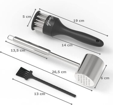 Набір Fleischklopfer Marindo: м'ясорубка, щітка для чищення та подвійний м'ясорубка з нержавіючої сталі | М'ясорубка, молоток для м'яса, мийка в посудомийній машині | М'ясорубка з 20 лезами з нержавіючої сталі