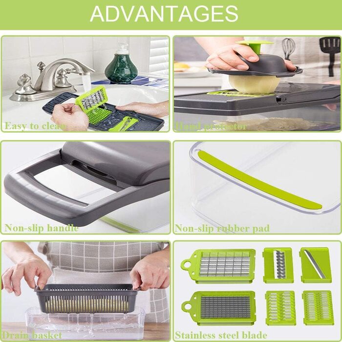 Мандоліна для нарізки овочів та фруктів, овочерізка, шинкувальник, набір з 6 лез з нержавіючої сталі, для картоплі, помідорів, цибулі, сиру