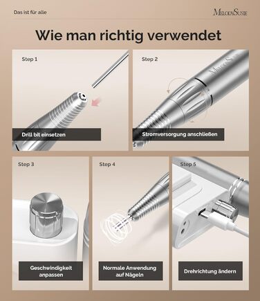 MelodySusie SC300F Професійний насадковий фрезер для нігтів, електрична насадка для манікюру, 30000 об/хв, LCD-дисплей, регулювання швидкості, для акрилу та гелю, для салону, білий