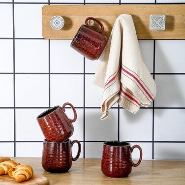 Набір чашок для кави Hasense, темно-сірий, 4 шт, 340 мл, з великою ручкою, для кави, чаю, молока та гарячого шоколаду, легко миються, підходять для миття в посудомийній машині та мікрохвильовій печі