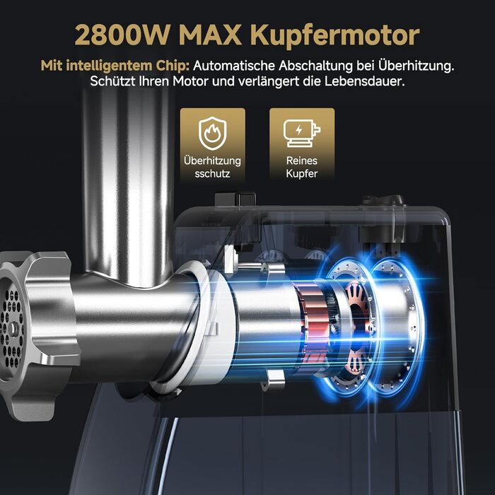 М'ясорубка електрична AMZCHEF для дому з 3 насадками, пристроєм для ковбас та набором для куббе | Ідеально для фаршу, ковбасок та домашньої кухні (біла)