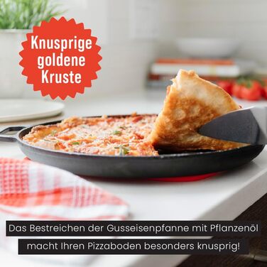 Chef Pomodoro Cast Iron Grill Pan – Cast Iron Grill Pan for Stove, Grill, Oven & Campfire – Cast Iron Pan - Pizza Pan Baking Sheet Round - Grill Plate Gas Grill - Cast Iron Pan for Gas Grill (30 cm)
