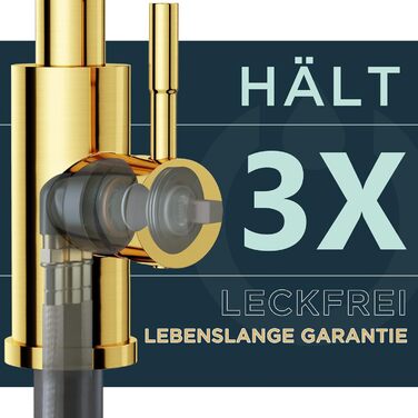 Кран кухонний FORIOUS, Чорний, з висувною лійкою, поворотний на 360°, з покриттям Gold