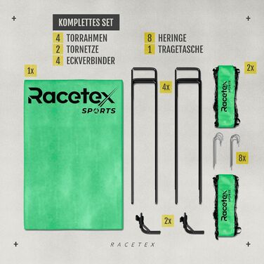 Набір дитячих футбольних воріт Racetex 2шт. з сумкою для транспортування - посилені штанги з скловолокна, для саду або парку (неоновий зелений)