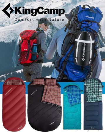 KingCamp XXL 3-Season Sleeping Bag - Oversized Adult Sleeping Bag for Camping, Backpacking, Hiking, and Travel - Lightweight Indoor/Outdoor (#Classic Olive)
