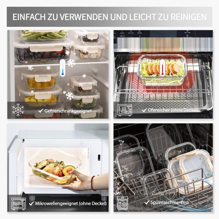 Набір скляних контейнерів для зберігання їжі з кришками з преміум-пластику, 10 шт. - блакитні