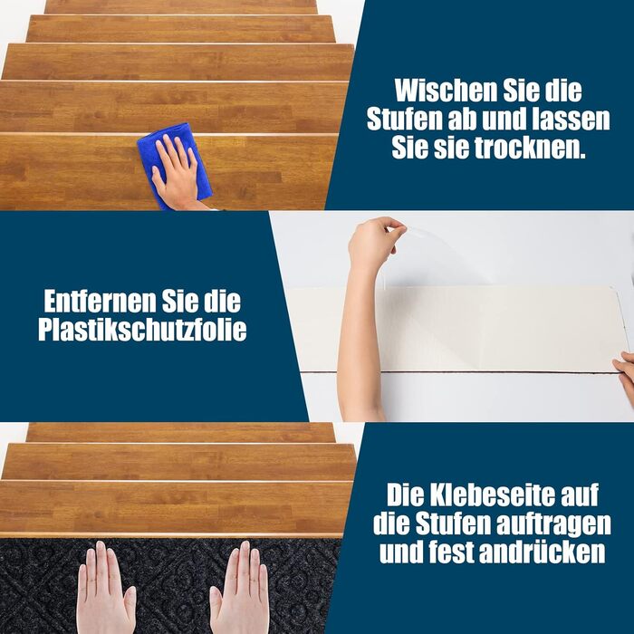 COSTWAY 15-Piece Stair Treads - Non-Slip, Waterproof, Self-Adhesive Carpet for Wood Stairs - Grey (76x20cm)