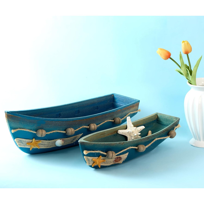 Konjouror Wooden Tray for Boats, 2 Pack, Blue, Boat Model Decoration, Nautical Beach, Ocean Decor