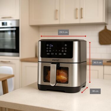 Фритюрниця Alpina Heißluft XXL: Цифрова фритюрниця Air Fryer на 8 літрів, 1800W, для 4-6 осіб, з таймером до 2 годин, 80-200°C