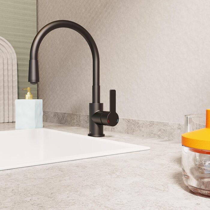 Кран кухонний гнучкий EISL Flexo з нержавіючої сталі/чорний, 360° обертання, Soft-Touch шланг, NI186FLNIB