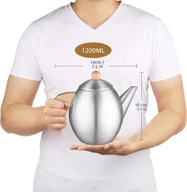 Glass teapot with stainless steel (silver color) 1200ml with 18/8 stainless steel tea strainer tea maker Suitable for tea warmer