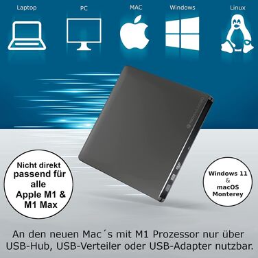 Зовнішній USB 3.0 DVD/CD привід-записувач techPulse120, портативний Slim Drive CDRW/DVDRW для ноутбука та ПК, алюміній, сірий