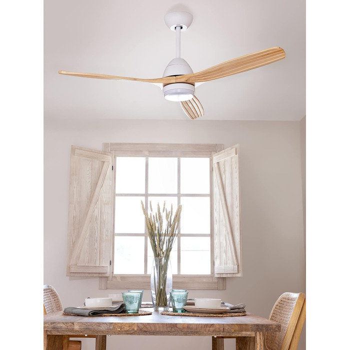 Стельовий вентилятор CREATE WINDCUP з пультом, світлом та Wi-Fi, 132 см, 40W, дерев'яні лопаті, DC-мотор, 6 швидкостей, літній/зимовий режим