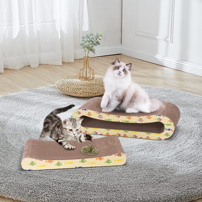 2 x Cat Scratch Board Scratch Cardboard for Cats 2 in 1, Cat Scratcher with Catnip, Recyclable Quality Cardboard Scratch Pad, Scratch Pads Double-Sided Available