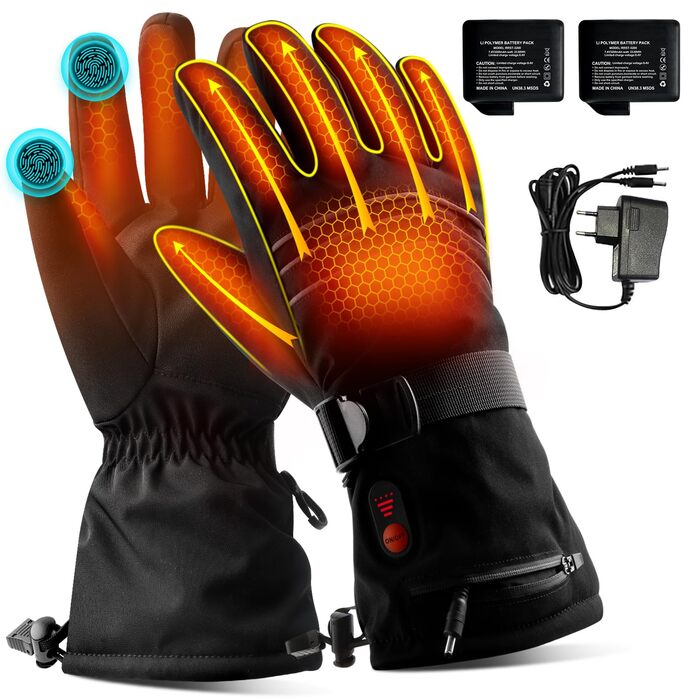 Електричні гріючі рукавиці для чоловіків та жінок, 7.4V 3200mAh, для зимових видів спорту, XL, Чорний