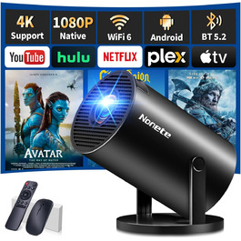 Портативний проєктор Mini Beamer 4K з WiFi 6, Bluetooth 5.2 та Android, 1080P Full HD, автоматична корекція трапеції, підтримка PC/HDMI/USB, з пультом та мишкою, чорний