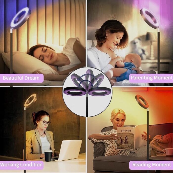 LED торшер, 42W, 16 мільйонів кольорів RGBCW, WiFi, розумний, двосторонній, для вітальні, сумісний з Alexa/Google Home, синхронізація з музикою, плавне регулювання яскравості, торшер для читання в спальню (RGB-RC)