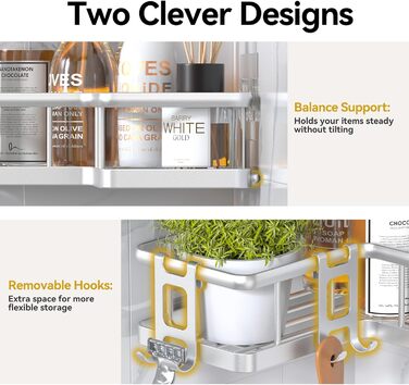 Органайзер для душу YASONIC (5 шт.), самоклеючий, нержавіюча сталь, полиці для ванної кімнати з мильничкою та 4 гачками, велика місткість, сріблястого кольору