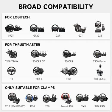 Стенд для керма CO-Z WS02-24: сумісний з Logitech G920/G27/G25/G29, Thrustmaster T80/T150/TX/F430, з кріпленням для перемикача передач, регульована висота, для гоночних симуляторів