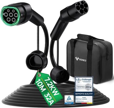 Кабель зарядки для електромобіля GONEO Typ 2 (11кВт, 16А) 10м, 3 фази, для EV/PHEV