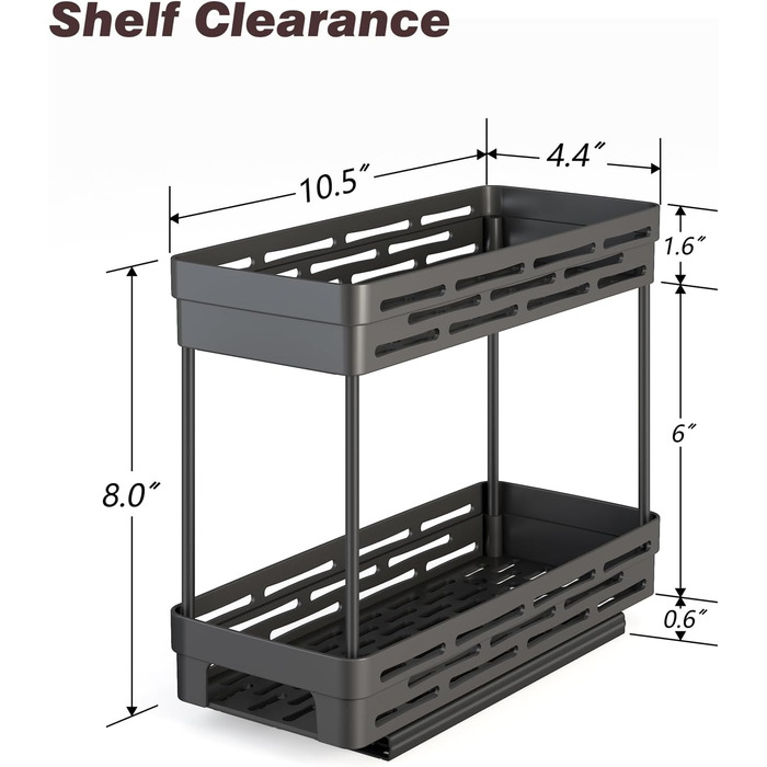 Органайзер для спецій на полицю, висувний, 2 шт. Чорний, 10.9 x 26.9 x 20.8 см, 2 яруси