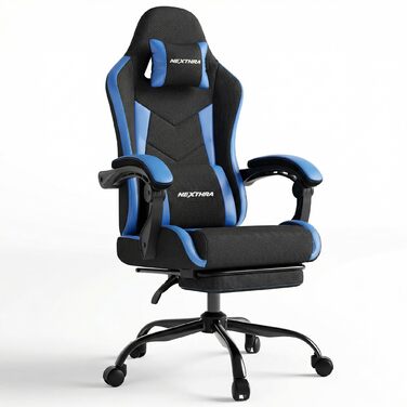 Геймерське крісло Nexthra Ergonomisch з підставкою для ніг, до 180 кг, блакитне. Офісне крісло для геймінгу та роботи, з регульованою спинкою 150°