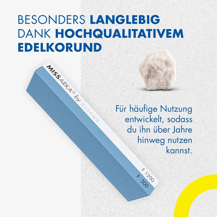 Точило для ножів Zische Missarka Blue - професійне з каменю з корунду, 200x60x25 мм, 2 зернистості FEPA 500/1200