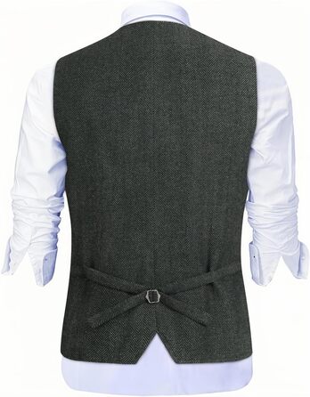 Жилет чоловічий HISDERN Vintage Casual Tweed з вовни в колірну смужку Herringbone для весілля, офісу та ділових зустрічей (L, темно-сірий)