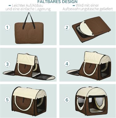 PawHut Транспортна переноска для собак та котів, рюкзак для тварин, водонепроникна сумка-переноска з подушкою, 70 x 51 x 59 см, Колір: Кофе