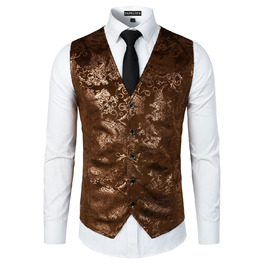 Жилет чоловічий PARKLEES, металевий візерунок пає, золотистий, блискучий, для весілля, балу, вечірки, костюма або смокінга, 3XL, коричневий