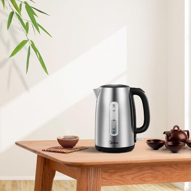 Midea 1.7L Stainless Steel Electric Kettle - Fast Boil, LED Display, 360° Base, BPA-Free