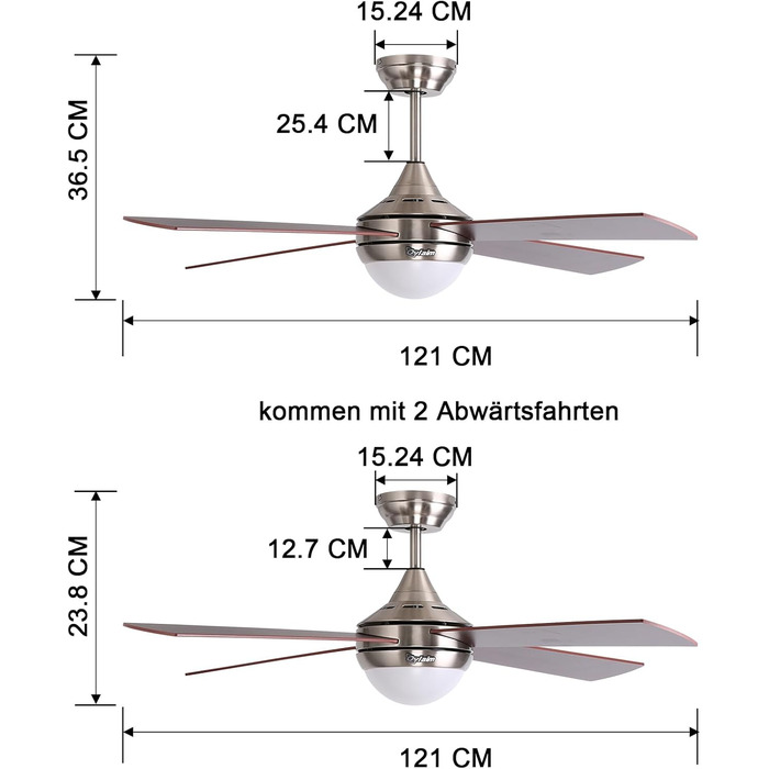 Стеляний вентилятор Ovlaim 122 см з регульованою LED-підсвіткою та пультом керування, коричневий, 6 швидкостей, DC мотор, тихий, для спальні/тераси