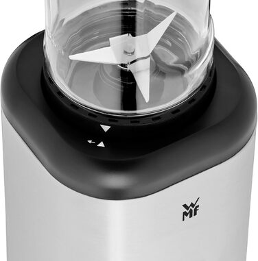 Блендер WMF Kult X Mix & Go Mini - електричний стаціонарний блендер з пляшкою 600мл, срібно-чорний