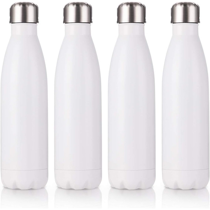 PYD Life Thermo-Sport Water Bottles, Blanks, Stainless Steel, with Lid, for Mugs, Heat Press, Sublimation Printing, Oven Printing, 482 ml, White, 4 Pieces